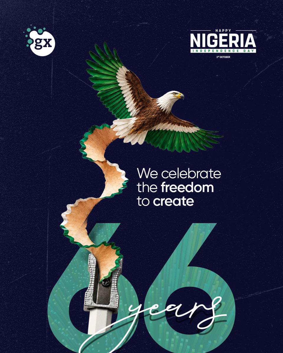 madebyGX's tweet photo. Happy Independence Day, Nigeria.

We celebrate the freedom to think boldly, create differently and build for impact.

Here’s to Nigeria’s creativity, resilience and the possibilities ahead.

Impact. Innovate. Inspire. 
#GXMediaHouse #NigeriaAt65 #IndependenceDay https://t.co/waU9azG6f1