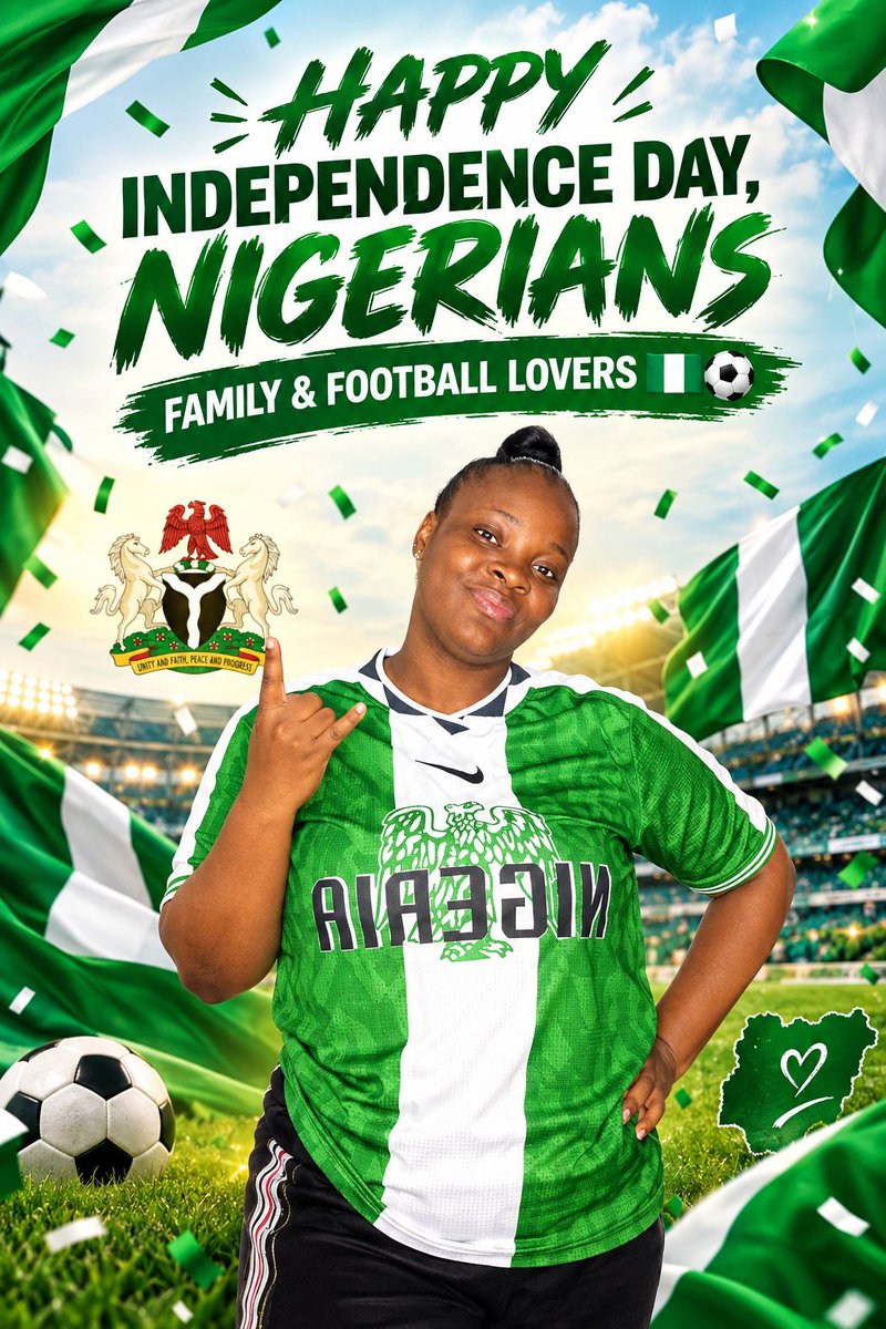 preciousDeluchi's tweet photo. happy independence day Nigerians, family and football lovers.
#nigerians #independenceday #footballlovers⚽ #nigeria https://t.co/n9pIj5NeXU