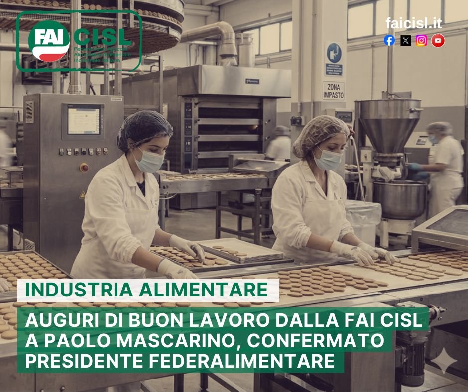 fai_cisl's tweet photo. “Congratulazioni e auguri di buon lavoro dalla Fai Cisl a Paolo Mascarino, confermato per il biennio 2027-2028 alla guida di Federalimentare. Confidiamo di poter consolidare il confronto con le organizzazioni delle filiere agroalimentari per valorizzare insieme il ruolo di lavoratrici e lavoratori, che in questi anni hanno contribuito in maniera determinante alla crescita del settore".

Antonio Castellucci, Reggente nazionale FAI CISL 

#lavoro #agroalimentare #industria #alimentare #partecipazione #sindacato #faicisl