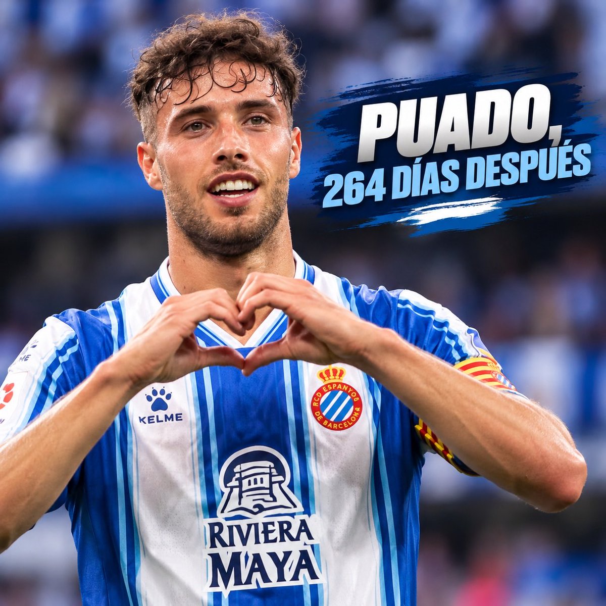 GOALSTATSLAB's tweet photo. 🔵⚪ Javi Puado está listo para volver. El capitán del Espanyol reaparecerá 264 días después de sufrir una rotura del ligamento cruzado anterior de la rodilla derecha. Su regreso está previsto este viernes ante el Ipswich Town. https://t.co/w1odbt7Oba