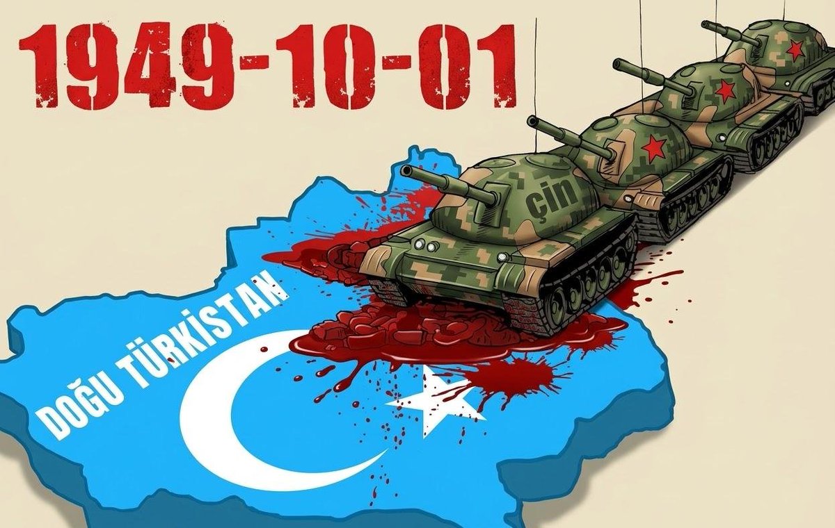 Mavikelebek1949's tweet photo. İçimizdeki bazıları yine utanmadan Çin’in kuruluşunu kutlayacak. Onlar bizden değildir.
Sözde Çin’in resmî kuruluş yılı olarak kabul edilen 1 Ekim 1949, Doğu Türkistan’ın kanlı bir işgalle ele geçirildiği tarihtir.
Yani kutlanan “kuruluş”, Doğu Türkistan için bir işgalin başlangıcıdır.
Bizim için 1 Ekim kutlama değil, işgali ve yaşanan zulmü hatırlama günüdür.
#ÇindeYıkılacak