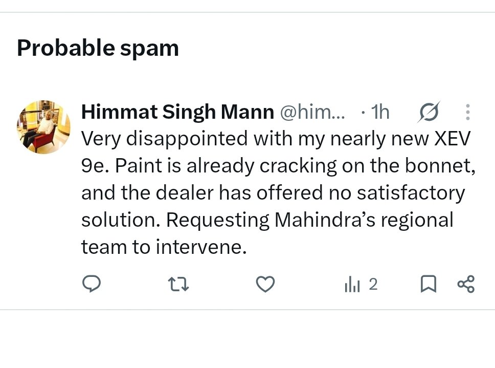 arncf19's tweet photo. @himmatmann @mahindraesuvs Why a genuine customer reply is showing as a spam ?? https://t.co/1CGO8fodMp