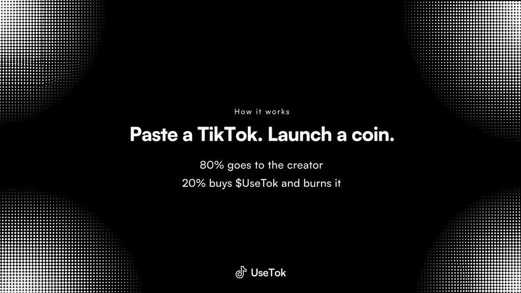 UseTokPaid's tweet photo. Paste a TikTok. Launch a coin.

80% of fees are paid to the creator, 20% used to buy and burn $UseTok https://t.co/5OBQ8hp1RV