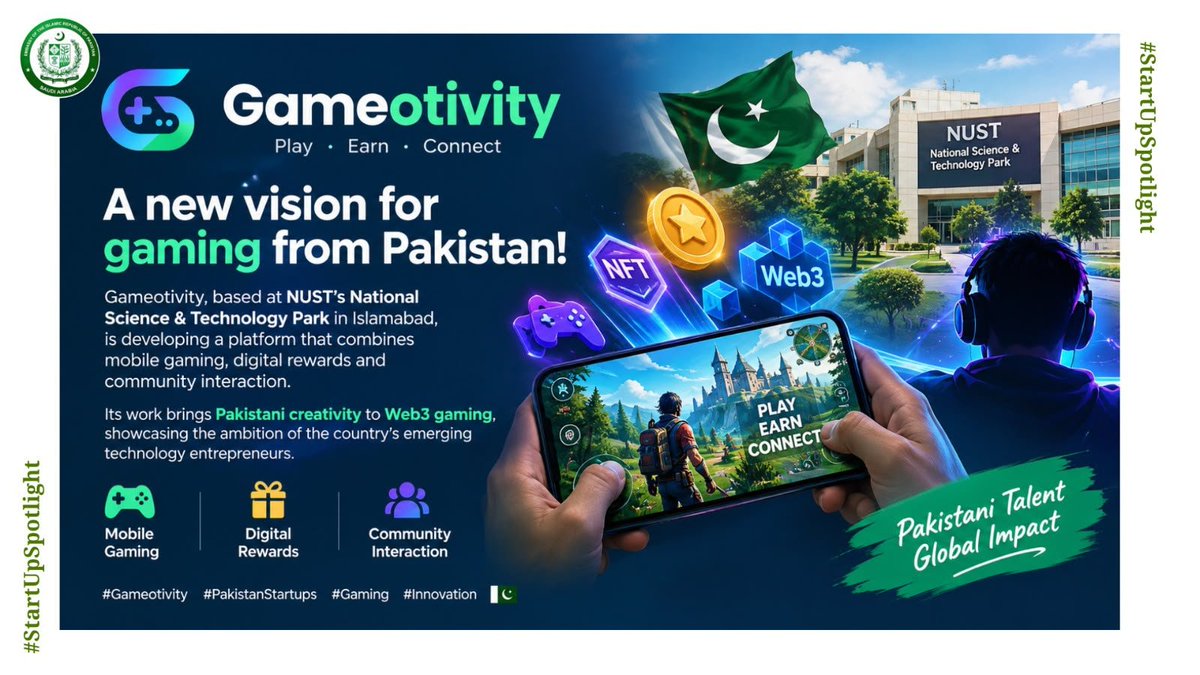 PakinSaudiArab's tweet photo. 🎮🚀 A new vision for gaming from Pakistan! Gameotivity, based at NUST’s National Science &amp; Technology Park in Islamabad, is developing a platform that combines mobile gaming, digital rewards and community interaction. https://t.co/dqAWPqqhXN