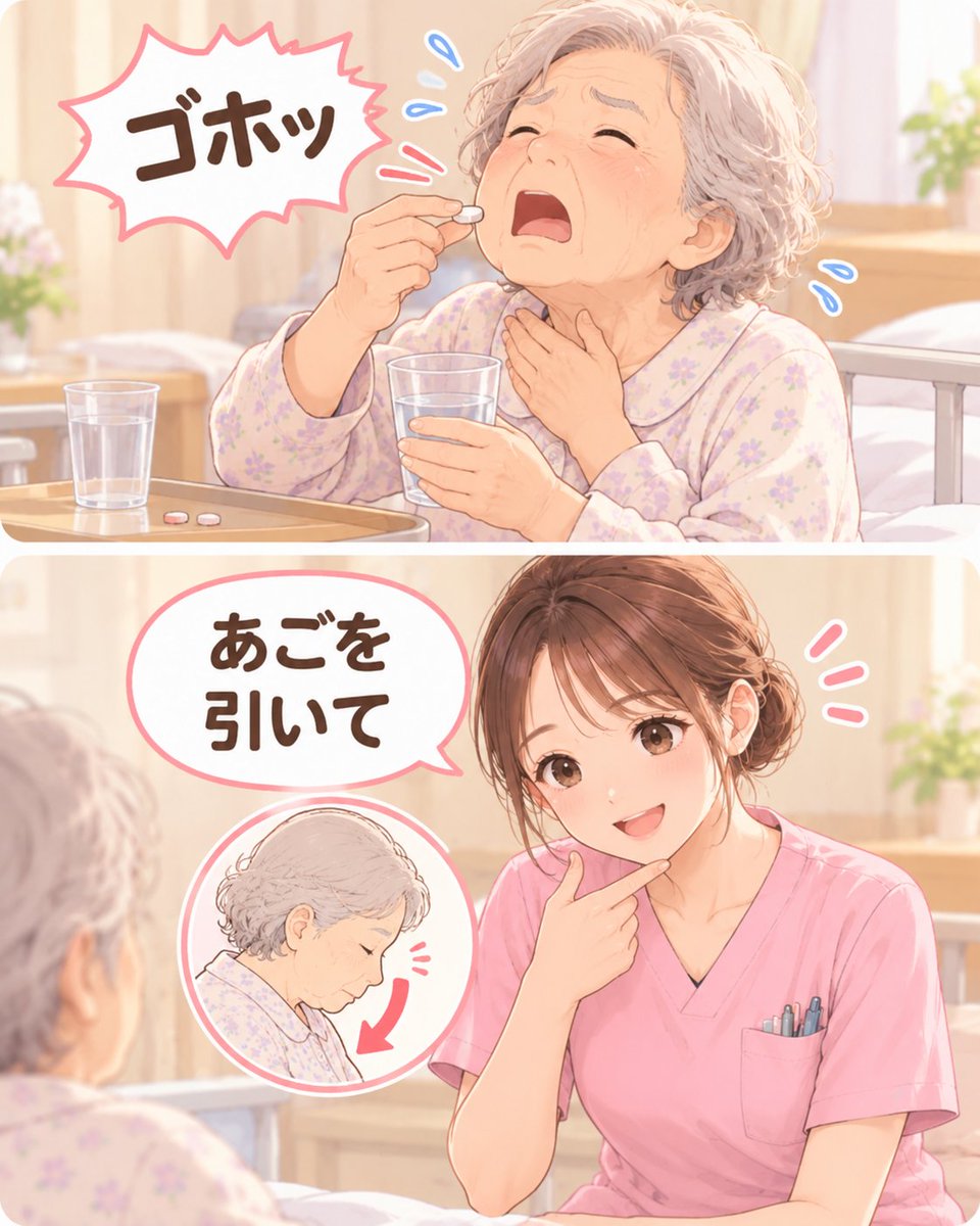 nasuko_ns's tweet photo. 薬が飲み込みにくくなってきた親がいる人へ。

・水をひと口飲んで、口を湿らせてから
・あごを引いて飲む（上を向かない）
・服薬ゼリーは薬局で買えます
・それでも無理なら、粉や貼り薬に変えてもらえます

「飲めてるふり」がいちばん危ないです。 https://t.co/VhmCcdTr4M