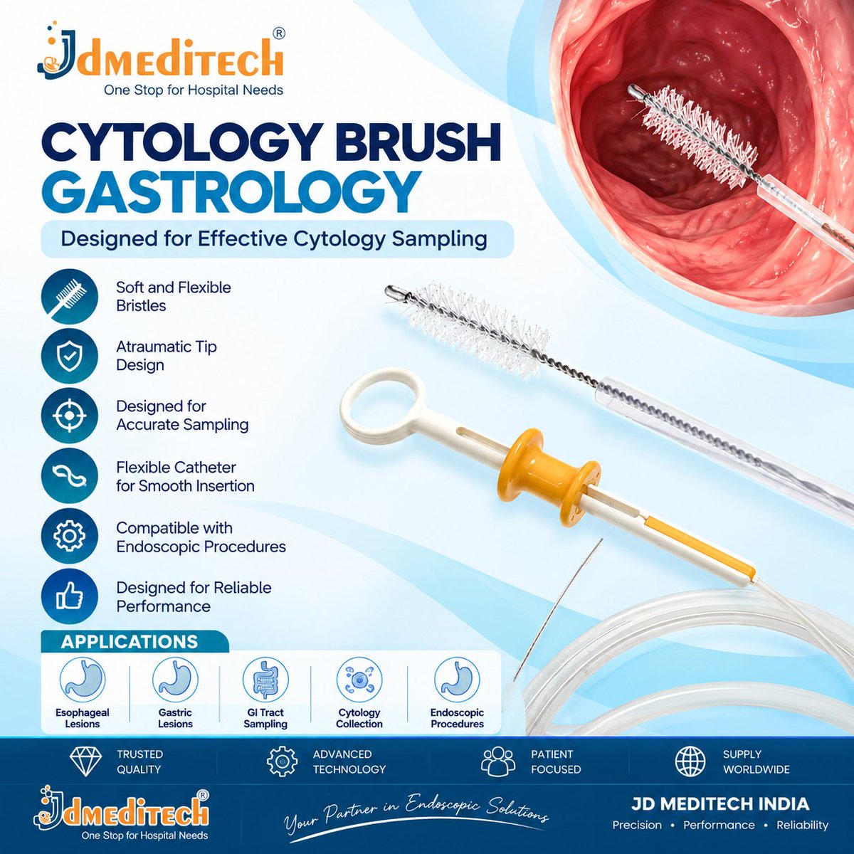 JdMeditech's tweet photo. Gastrology Cytology Brush | JD Meditech
π¬ Accurate Sampling. Smooth Handling. Reliable Performance.
The JD Meditech Cytology Brush is designed for collecting cytological cell samples during gastrointestinal endoscopic procedures.
π JD Meditech India
#CytologySampling https://t.co/z7mrTkmNlk