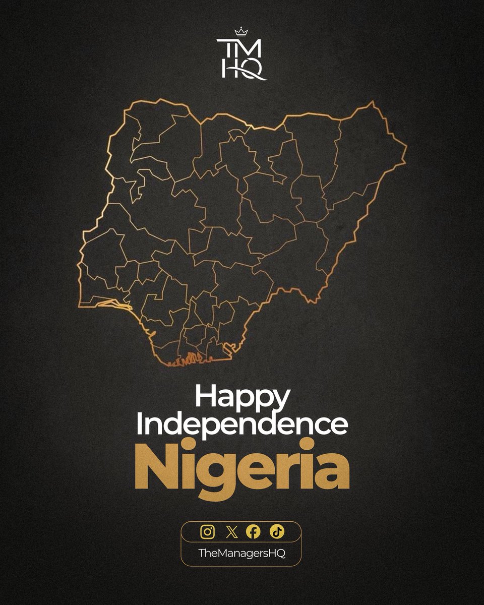 TheManagersHQ's tweet photo. Happy 66th Independence Day, Nigeria! 🇳🇬

Proud to be building stars from a country full of them. 💛🖤

#Nigeriaat66 #TMHQ https://t.co/LKsZphgdyJ