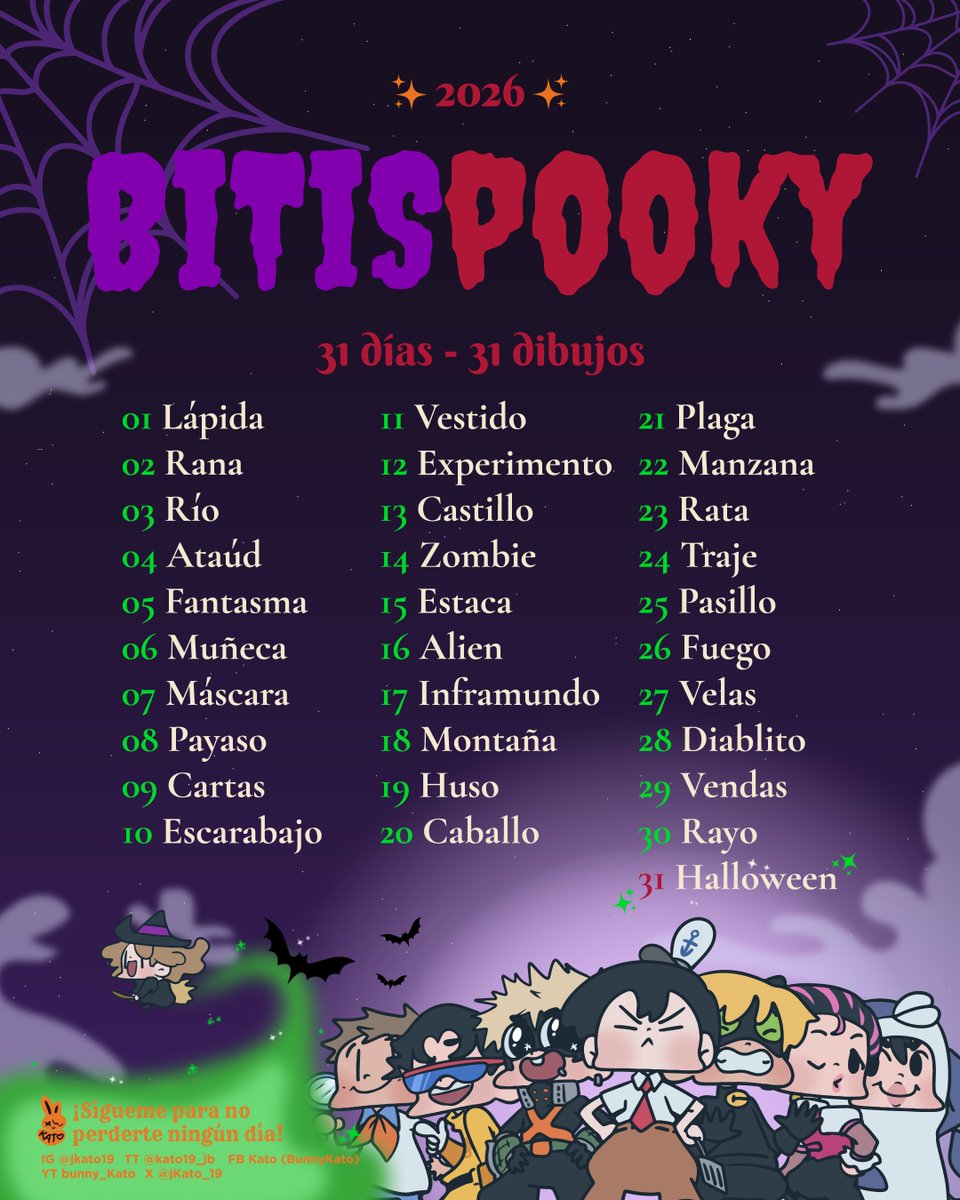 jKato_19's tweet photo. Ya llegó octubre, y ya llegó el BiTiSpooky 🗣
La lista de este año🤭 Ya se la saben, saldrá un dibujito diario inspirado en la palabra del día
Yo dandome trabajo después de meses muy estresantes jaja
#bts #army #fanart #cute #bitispooky https://t.co/KC2WYOfFwn