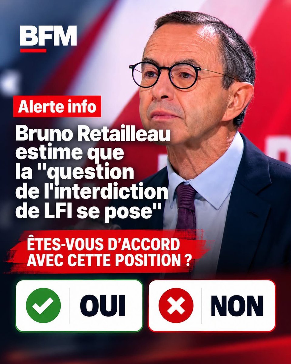 platiniumultra's tweet photo. Oui et la france ne pourrait que s’en porter mieux..

Retailleau propose d'interdire le LFI ..

D'accord ? 

OUI...

NON... https://t.co/5oWmQXL95D