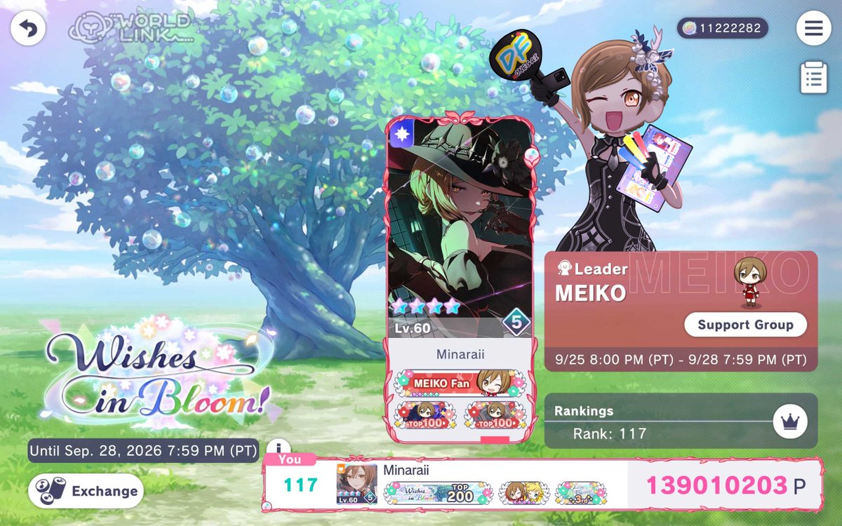 Minaraii's tweet photo. [Project Sekai] Wishes in Bloom (Finale 1) 🌳
T117 | 139,010,203

The reason why I work hard to reach heights that transcends mutual friends and connections.
The mindset of why I love to encore &amp; self manager tier for myself and others.

Let the music goes on! https://t.co/cUzWy7zNLg