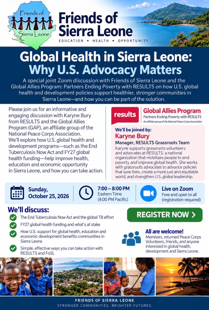 FoSalone's tweet photo. Our FoSL Advocacy Committee has another amazing Zoom presentation for you and all our members! Please join us on Sunday, October 25th at 7pm ET for an informative and engaging discussion with Karyne Bury from RESULTS and the Global Allies Program (GAP), https://t.co/hoNVROeUqf