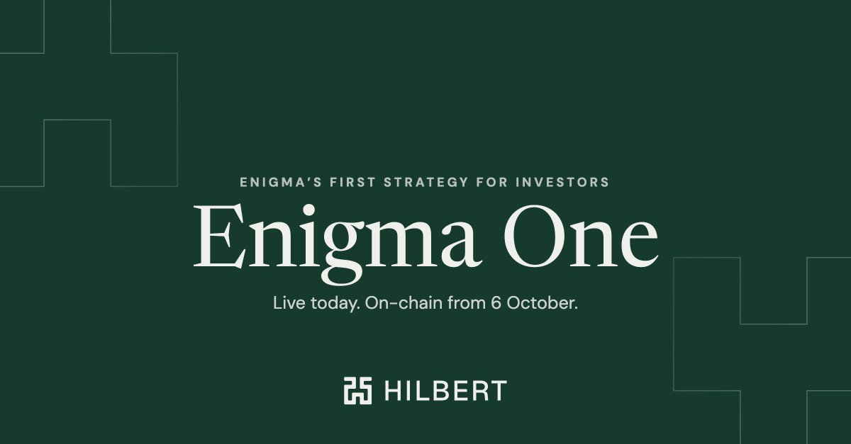 HilbertCapital's tweet photo. Enigma's first product is officially live.
A proud day for Hilbert Group.

Enigma One is a market-neutral statistical arbitrage strategy.

Targeting 40–60%, not guaranteed.

From 6 Oct for professional investors, on-chain via @Syntetika.

$HILB #OnChain #DigitalAssets https://t.co/ooztZvS8Vj