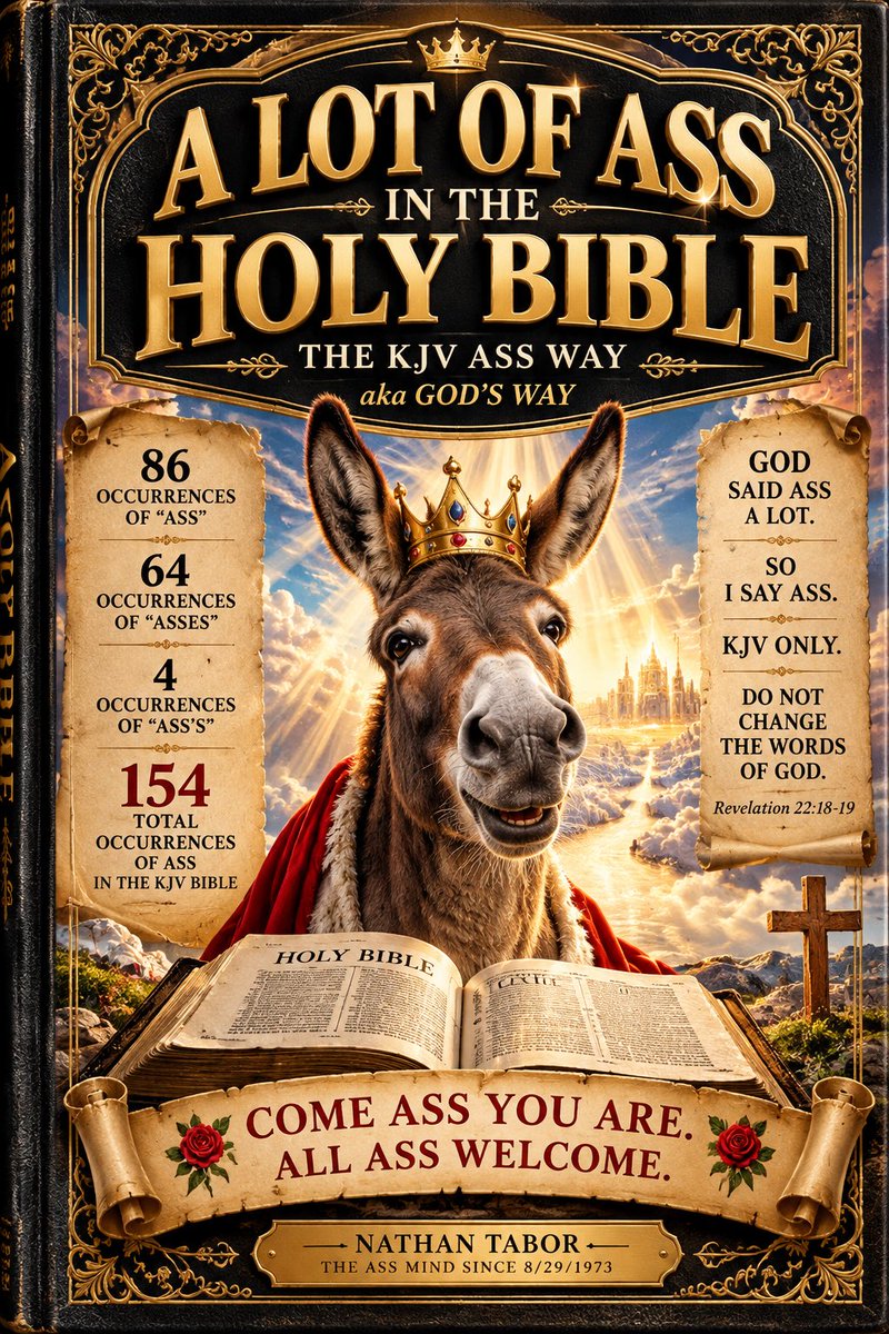 TaborNatha51156's tweet photo. The KJV Bible has 86 occurrences of “ass,” 64 of “asses,” and 4 of “ass’s” — 154 occurrences of ASS in the Bible -

THAT is ALOT of ASS in The HOLY BIBLE https://t.co/UPubF1bA7n