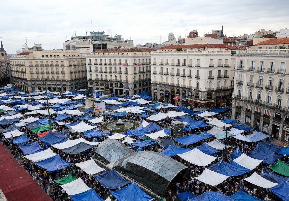 caminantes21's tweet photo. Mira lo fácil que era darle sombra a la Puerta del Sol... https://t.co/xfvEGv468s