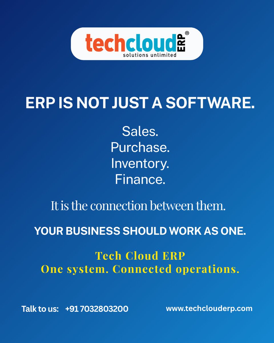 TechCloudERP's tweet photo. Get a FREE demo now!
📞 Call Us: +91 7032803200

#techclouderp #bestERP #No1ERP #CloudAccess #AccessAnywhere #ManufacturingERP
#erp #BestERPInIndia #BestCloudERPInIndia #BestERPInHyderabad #UAEERP #DubaiERP #UAEBusiness https://t.co/GOp0PvmRJO