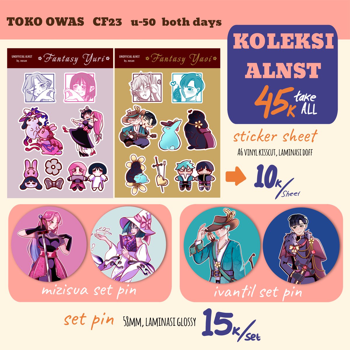 NonaJerukperas's tweet photo. OWAS #CF23 Catalogue
 
❤️and🔁  much apreciated

CF23 Pick-up pre order batch 1
🗓️ Pre order: 01.10.26-10.10.26
📍CF23 U-50
📎form order ⬇️
Fandom : PDVV, SVSSS (bingqui and moshang) , ALNST (mizisua and ivantill)

*mail order tba

#CF23CATALOGUE #katalogcf23 #comifuro23 https://t.co/5WmzReUnsF