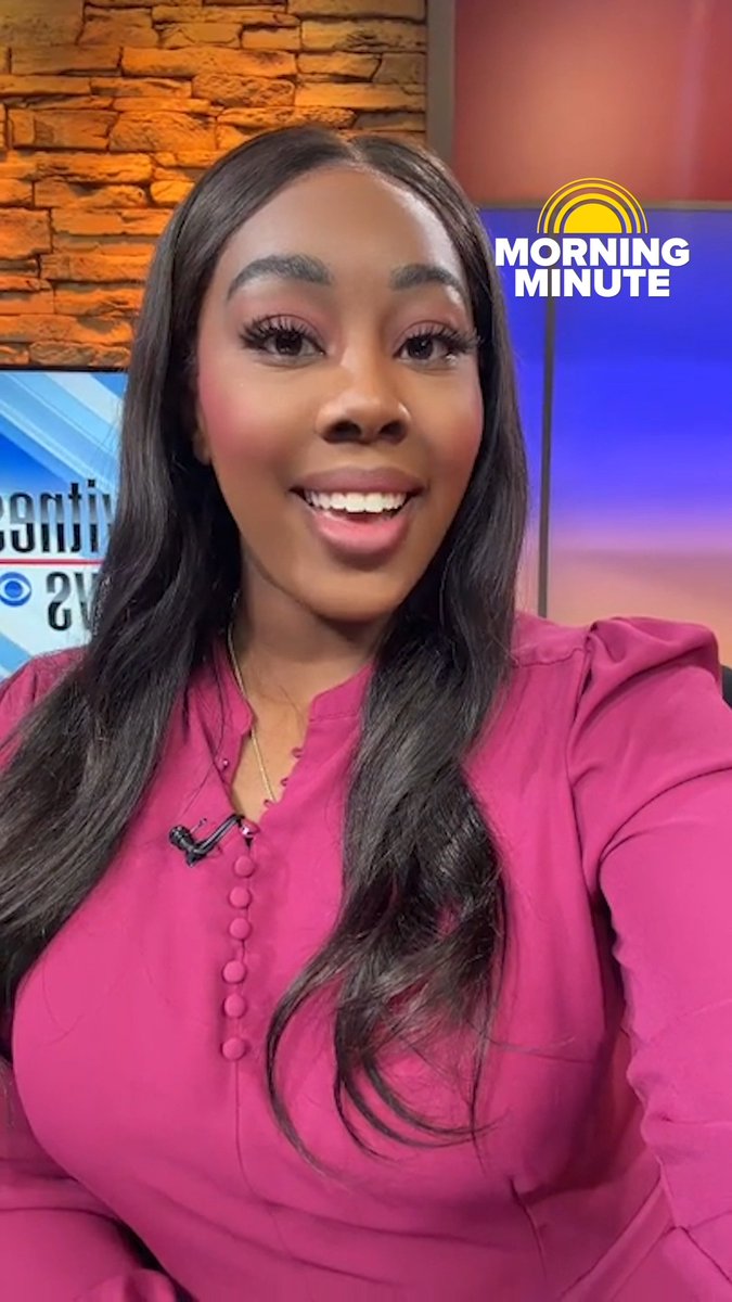 A smiling woman in a magenta blouse appears on a news program, with a 'MORNING MINUTE' logo visible in the corner.