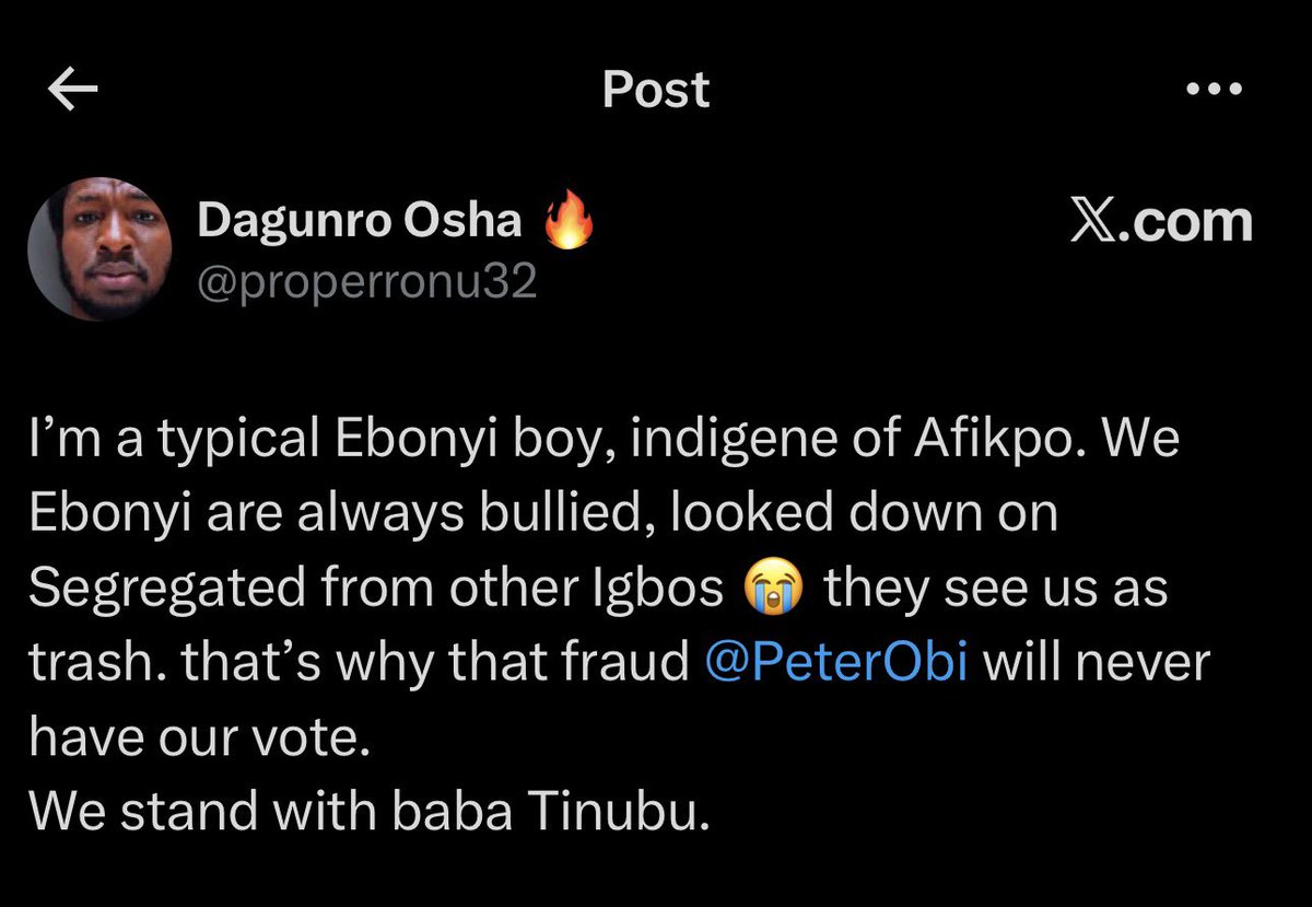 Uptownoflagos's tweet photo. Few weeks ago, Dave Umahi said publicly that will recruit 4,000 influencers to counter Obi.

3 Weeks later, he kicks off an “Ebonyi vs Anambra &amp; others” tribal agenda &amp; suddenly influencers are everywhere pushing it aggressively it ALL FOR TINUBU.

This is crazy! 💔 https://t.co/wSEQzGZuGY