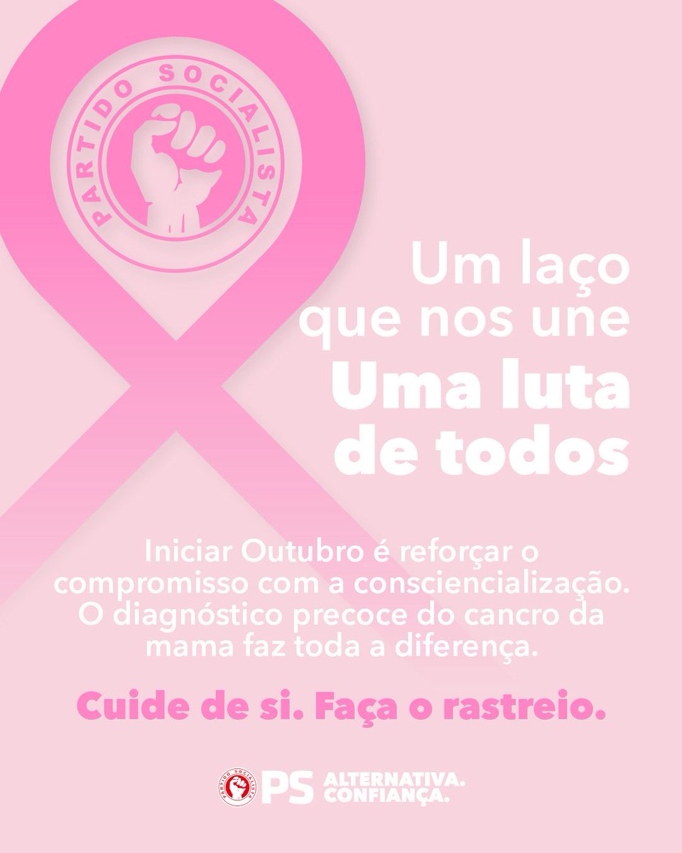 psocialista's tweet photo. 𝐔𝐦 𝐥𝐚𝐜̧𝐨 𝐪𝐮𝐞 𝐧𝐨𝐬 𝐮𝐧𝐞. 𝐔𝐦𝐚 𝐥𝐮𝐭𝐚 𝐝𝐞 𝐭𝐨𝐝𝐨𝐬. 🩷
Iniciar Outubro é reforçar o compromisso com a consciencialização. O diagnóstico precoce do cancro da mama faz toda a diferença.
Cuide de si. Faça o rastreio.
#PartidoSocialista #PS #AlternativaConfiança https://t.co/nOeqRYI57i