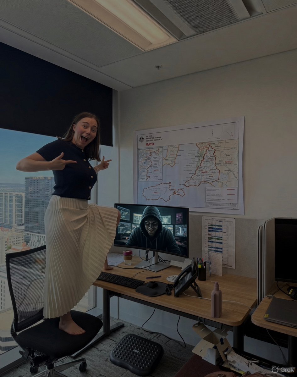 GenXTruther72's tweet photo. I finally get what she’s doing:
Ms Charlotte is giving the Labor government’s latest HACKER a Free Show. 
#auspol #Australia #SouthAustralia https://t.co/uYinFpskQ1