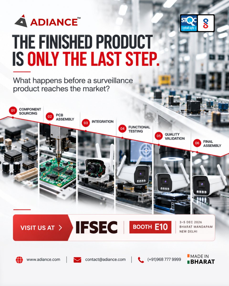 adiancetech's tweet photo. The finished CCTV product is only the last step.
Component sourcing, PCB assembly, integration, testing, quality validation &amp; final assembly all matter. 

Adiance supports the journey from components to market-ready products.

 #Adiance #CCTV #OEM #ODM https://t.co/6JmgMYQEvO