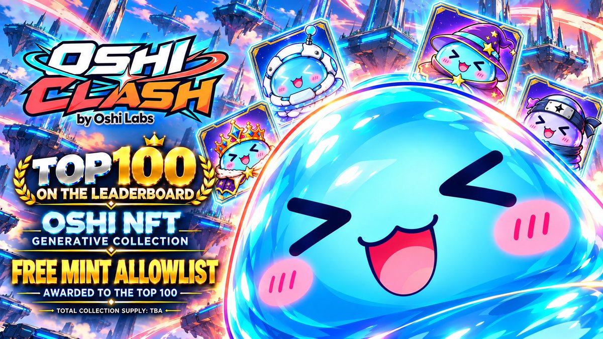 oshilabs's tweet photo. Battle your way to the TOP 100! 🏆🔥

The top 100 players on the OSHI CLASH leaderboard will receive FREE MINT allowlist spots for the OSHI NFT generative collection! https://t.co/kLSm4UsPoL https://t.co/kfT3bk0T1l