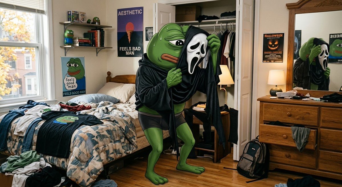 TheAiGuy420's tweet photo. Its October, time for $Pepe to get ready for Halloween 🎃 https://t.co/FU0Jyqf3SA