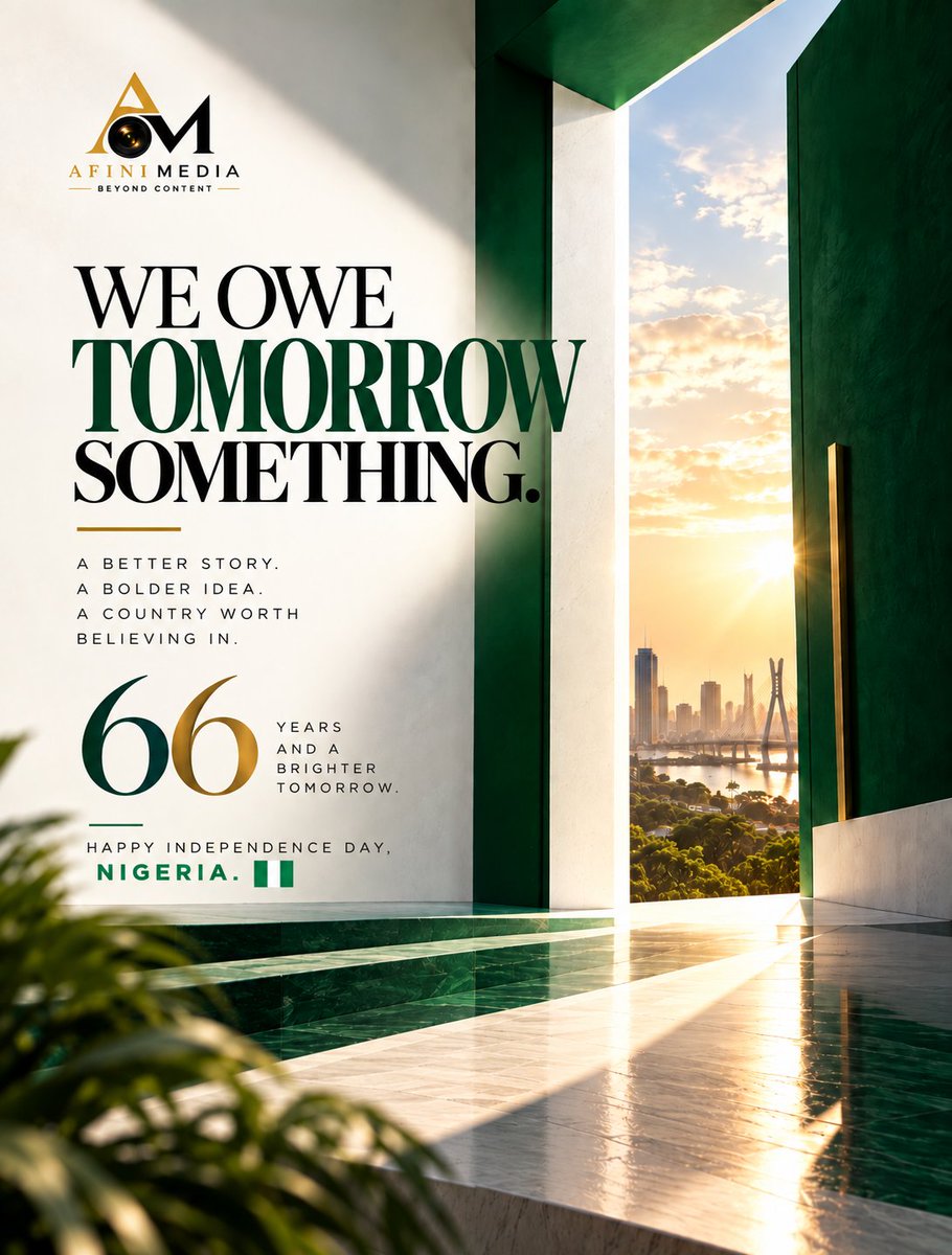 Afini_Media's tweet photo. A Nation of promise, strength, and endless possibilities. 🇳🇬

Happy Independence Day, Nigeria! May our unity continue to inspire a brighter future.

#AfiniMedia #BeyondContent  #HappyIndependenceDay #OneNigeria https://t.co/07ejZ7fRdN