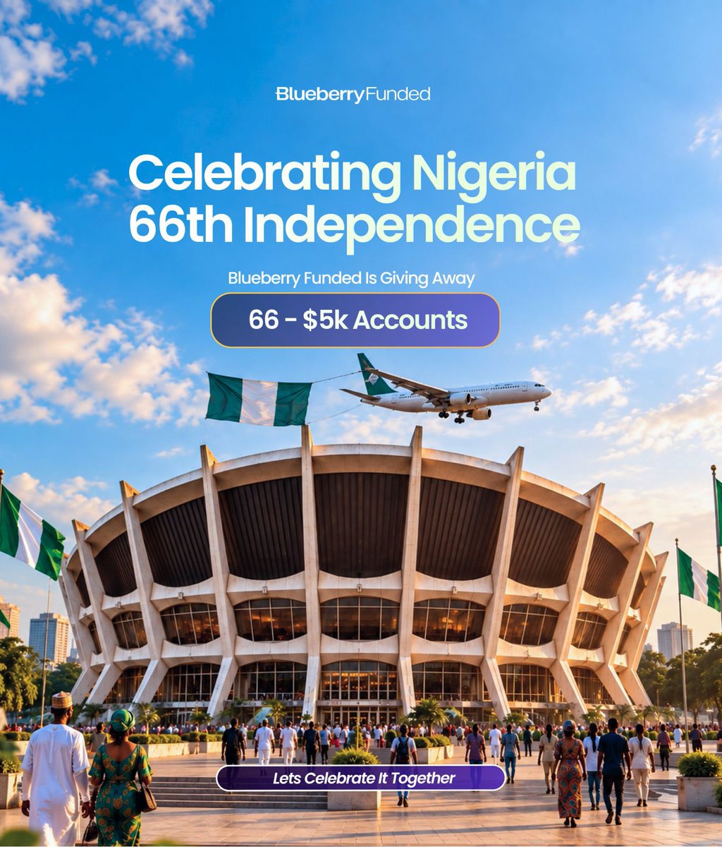 BBFNigeria's tweet photo. ❗️ GIVEAWAY 🇳🇬 ❗️

Nigeria is 66 years old today

To celebrate Nigeria Independence, Blueberry Funded would be giving $5,000 accounts to 66 Traders.

To qualify:

1. Like and Repost 
2. Comment : “Nigeria would be great again” 

NIGERIA66 gives you 40% discount off any account model you decide to purchase during this independence till Sunday