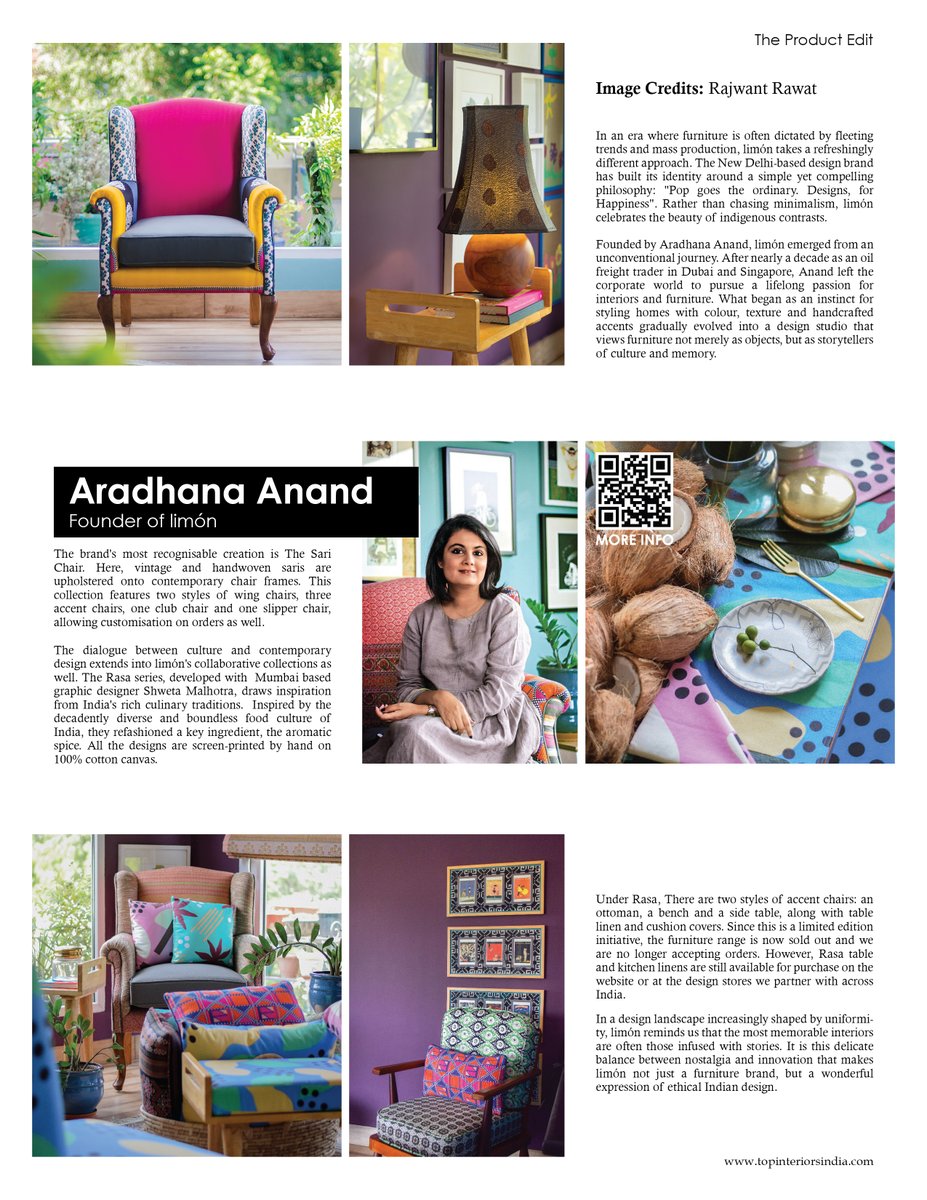 topinteriorsin's tweet photo. The Design Story | TII Magazine

In this edition of The Product Edit, we explore limón, founded by Aradhana Anand — a design brand that celebrates colour, culture, and the beauty of the unexpected.

Discover the full story in TII Magazine.

#TIIMagazine #TopInteriorsIndia https://t.co/Unox6ev67I