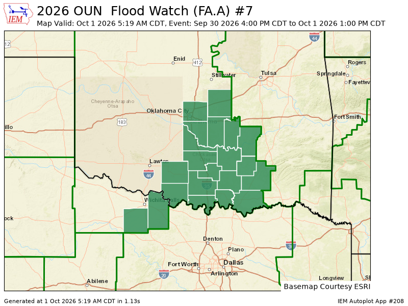 OUWEATHERBOT's tweet photo. OUN updates Flood Watch (cancels 9 zones, continues 21 zones) till Oct 1, 1:00 PM CDT https://t.co/nLmbmi4MIy https://t.co/3HFRUTLWbD