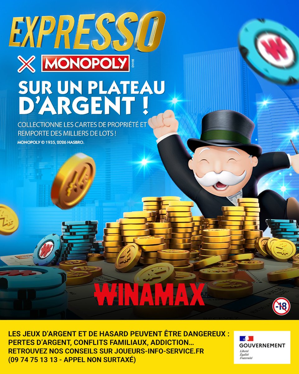 Winamax's tweet photo. 🎲 Les Expresso Monopoly sont de retour jusqu'au 15 octobre sur Winamax !

🎁 Quelles cases mettrais-tu sur un plateau de Monopoly version Winamax ? Un ticket Expresso 25 € à gagner.

✍️ Ta réponse + RT + Like + Follow et ton pseudo Winamax.