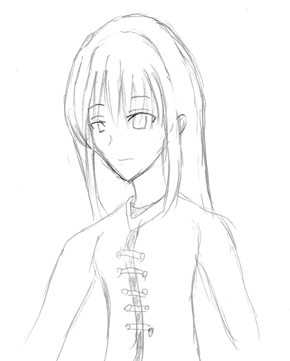 azakision75's tweet photo. 髪の毛のボリューム意識しつつラフ描き。手もちゃんと描くべきだったか。後は線画もそうだけど髪の影上手く描いていくための練習にしたいな。

#イラスト
#オリジナル https://t.co/EdlM0o5FFN