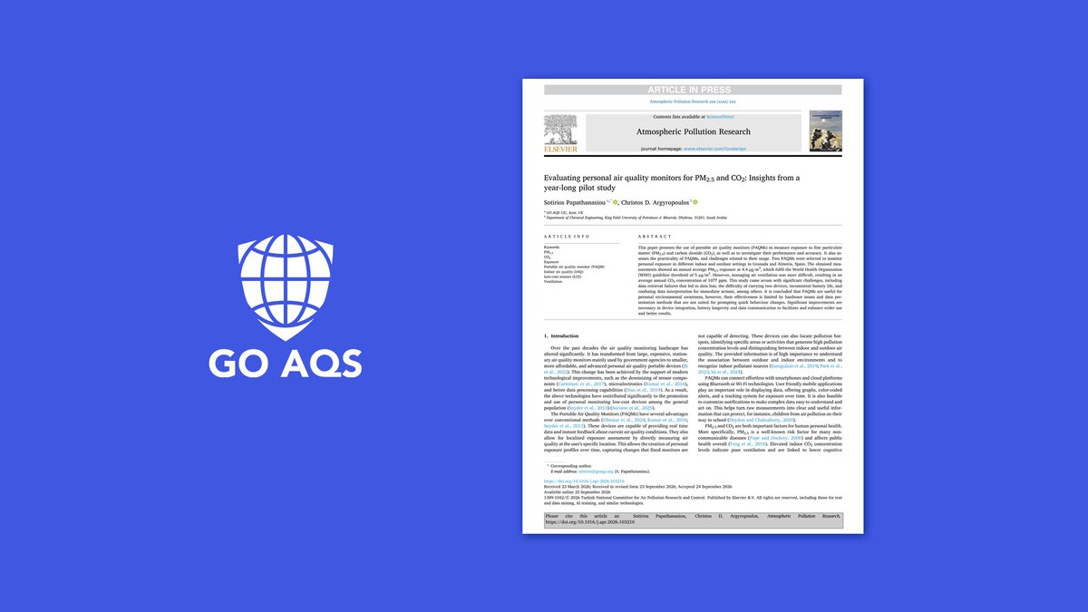 SFotonium's tweet photo. Myself and @christosargyro3 are excited to share that our research paper, titled “Evaluating personal air quality monitors for PM2.5 and CO2: Insights from a year-long pilot study,” has been officially published in Atmospheric Pollution Research
🔗https://t.co/DwrREzIvXM https://t.co/RXYdb7DyRz