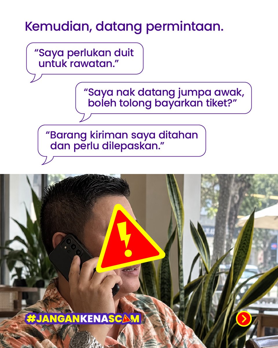 CIMBMalaysia's tweet photo. Bila “sayang” mula melibatkan duit, jangan biarkan hati buat keputusan.

Si “dia” mungkin sudah buat anda percaya, tetapi percaya seseorang tidak bermakna semua permintaannya perlu dituruti.

Berhenti seketika. Semak sebelum transfer.

#JanganKenaScam #ABM #AIBIM
#ADFIM #BNM https://t.co/39YILzyIZh