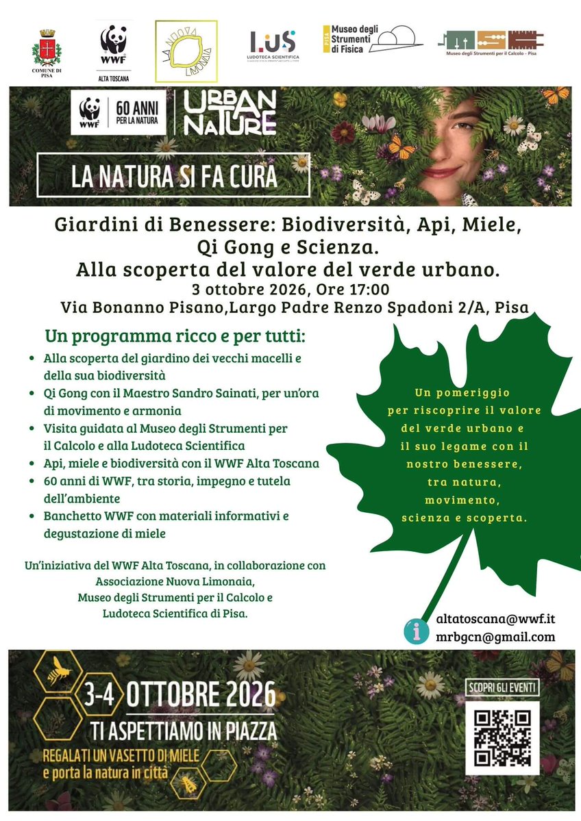SMA_Unipi's tweet photo. MSC e MSF con WWF Alta Toscana 
“Giardini di Benessere”
🗓️Sabato 3 ottobre 2026 
⏰ore 17 📍 Largo Padre Renzo Spadoni
Info e prenotazioni https://t.co/jzxvnDqBZS

@Unipisa @WWF @PisaToday @iltirreno @qn_lanazione @PisaNews @PisaTurismo @VisitTuscany @TerrediPisa @ComunePisa https://t.co/QlH4iq6gf7