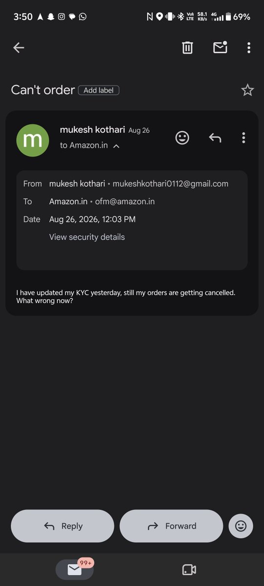 Kjpolo0112's tweet photo. I don't know what's wrong with amazon, my orders are getting cancelled whether they're prepaid or COD, tried everything, customer support has no answers, didn't get reply from mail. Updated my KYC as well, dropped my prime membership &amp; told thm reason but no help. 
@AmitAgarwal https://t.co/ImrLDdZEwF