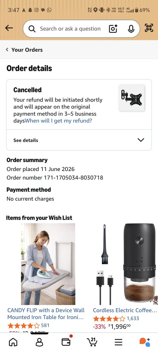 Kjpolo0112's tweet photo. I don't know what's wrong with amazon, my orders are getting cancelled whether they're prepaid or COD, tried everything, customer support has no answers, didn't get reply from mail. Updated my KYC as well, dropped my prime membership &amp; told thm reason but no help. 
@AmitAgarwal https://t.co/ImrLDdZEwF