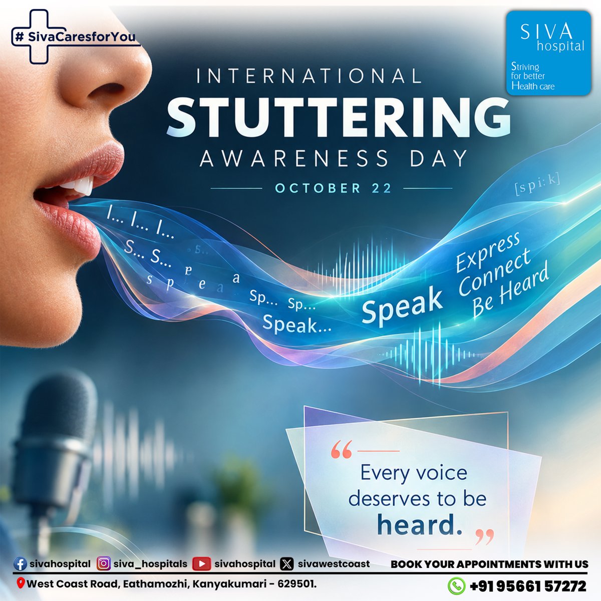 sivawestcoast's tweet photo. Every voice deserves to be heard💙

#StutteringAwareness #InternationalStutteringAwarenessDay #SpeechAwareness #EveryVoiceMatters #Inclusion #SivaHospital https://t.co/X2uVXarvNL