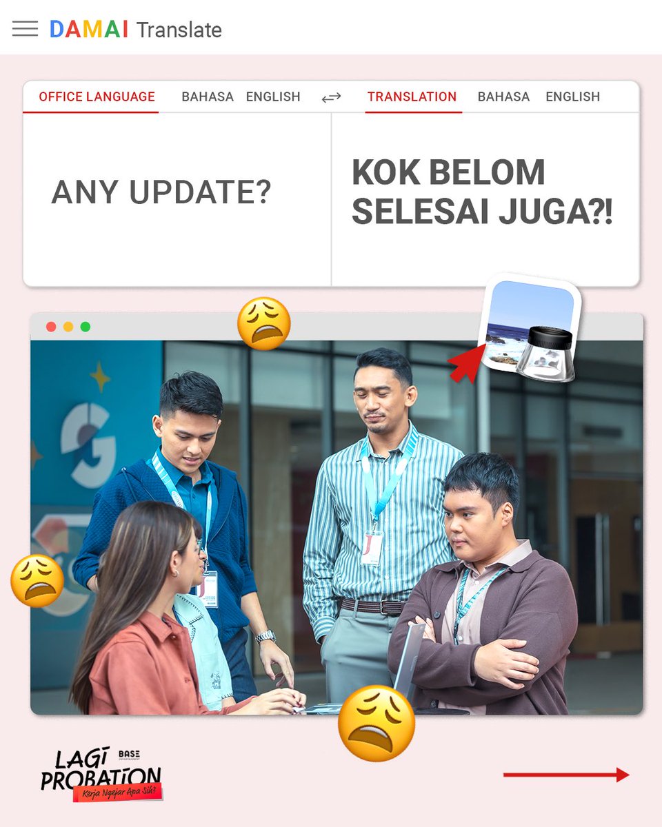 BaseEntID's tweet photo. Bahasa Korporat 101 ๐ Udah tau belooom? sini Mimin kasih tau.
Coba geser slidenya โก๏ธ
Mau tau lebih banyak lagi? Bisa kamu tonton di film LAGI PROBATION, 12 November 2026 hanya di bioskop!
#LagiProbation
#FilmLagiProbation https://t.co/b3p410wlfv