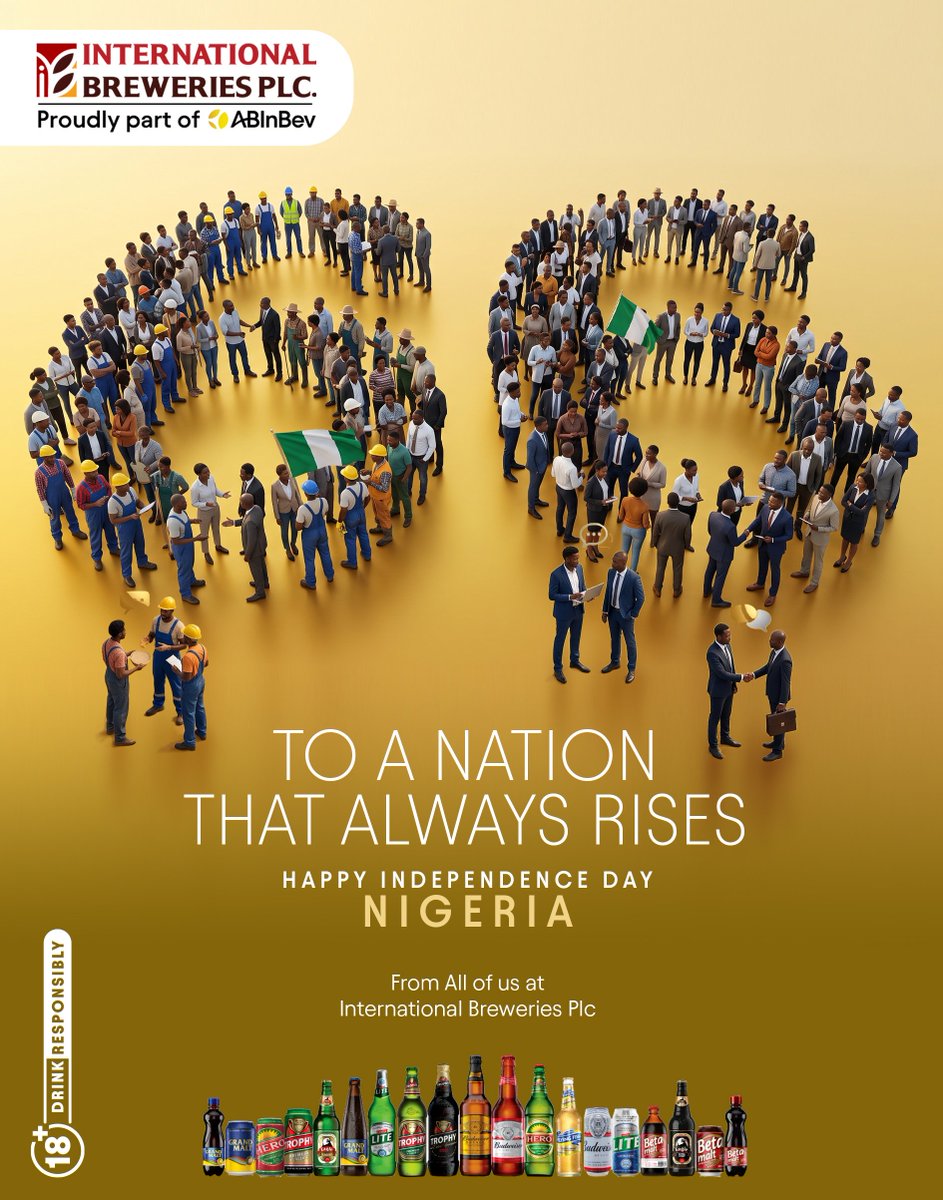 IBPlc_ng's tweet photo. Independence Day is a moment to celebrate Nigeria’s journey, the strength of its people and the possibilities ahead.

At International Breweries Plc, we are proud to be part of that journey. Through our operations, partnerships and community programmes, we contribute to https://t.co/Mpz0FWv7q7