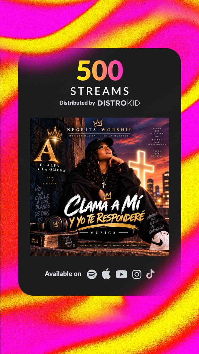 Negrita11042024's tweet photo. A Dios toda la gloria 🙌
500 streams de Clama a mí y yo te responderé 💿✨
Cada reproducción es una vida alcanzada, un corazón tocado ❤️
Gracias a los que están apoyando este ministerio 🙏
Esto apenas comienza… 🔥
#NegritaWorship #MusicaCristiana #DiosEsFiel
Disponible en todas las plataformas 🎧
y también en Bandcamp para apoyar este ministerio 🙏💿