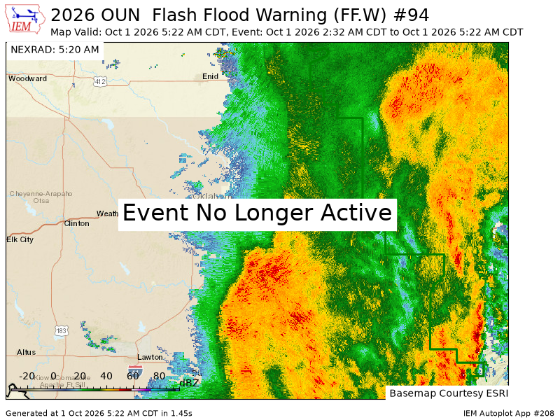 OUWEATHERBOT's tweet photo. OUN cancels Flash Flood Warning for Cleveland, Oklahoma [OK] https://t.co/DaiwqKARij https://t.co/90OPl2Zq3Y