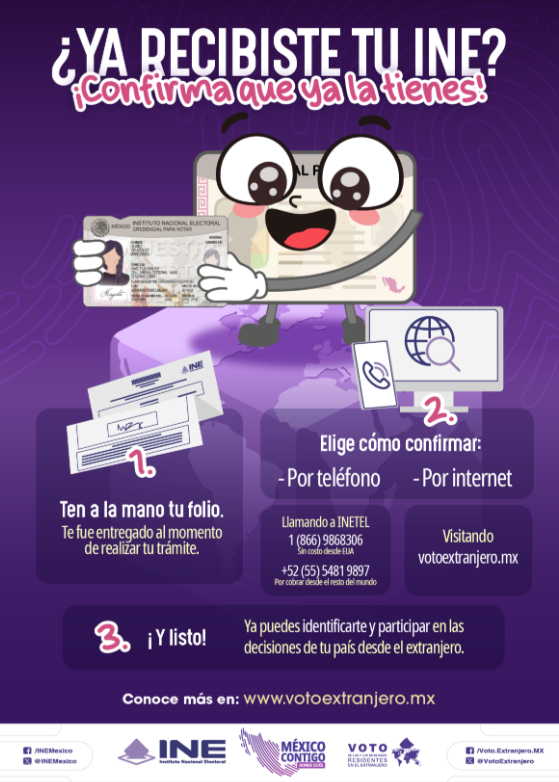 EmbaMexRus's tweet photo. 🌍 ¿Ya recibiste tu credencial?, Confirma que ya la tienes, es muy fácil.🗳

#VotoExtranjero #INEMéxico https://t.co/BoaRLHzjBl