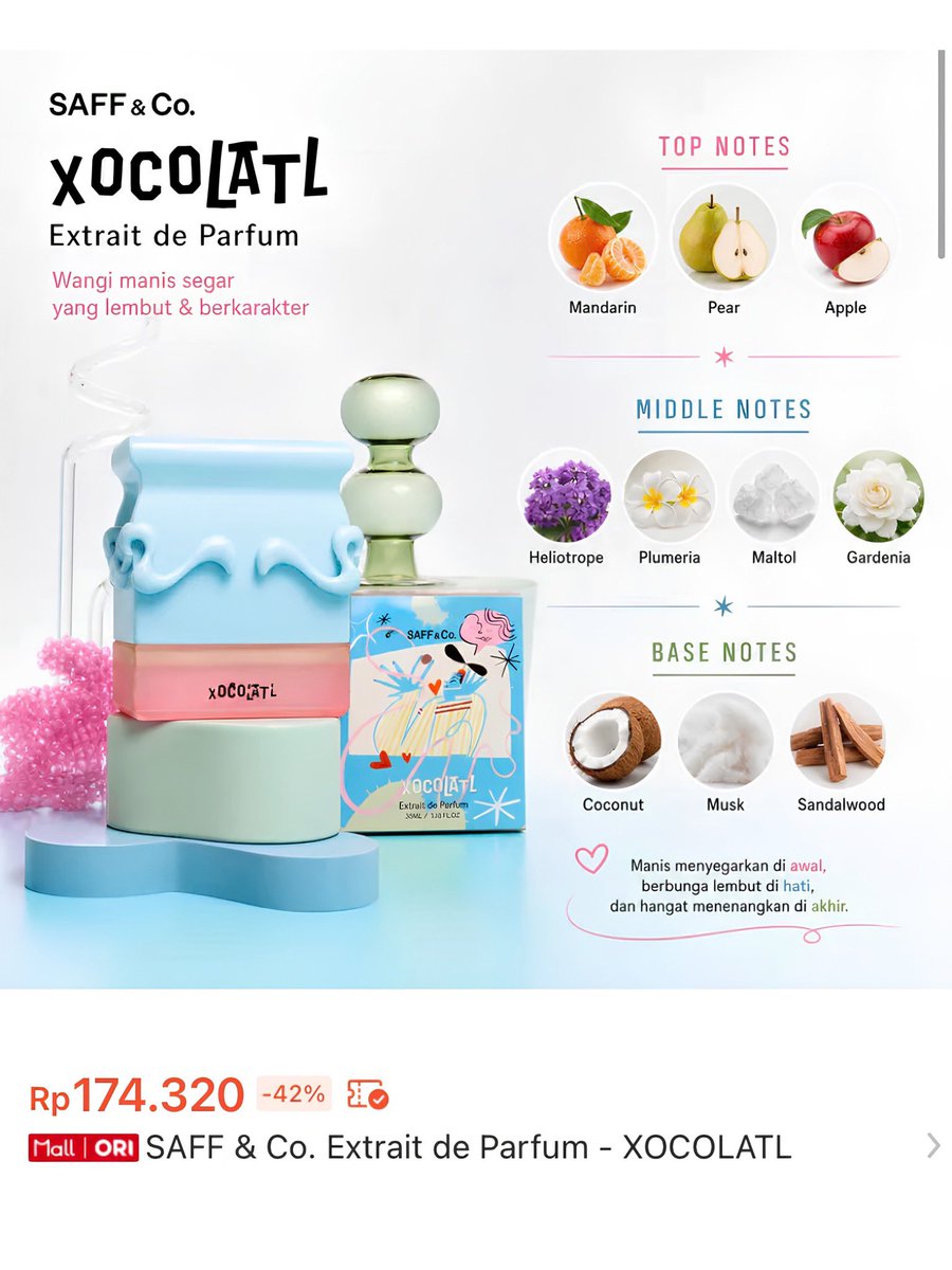 Oldschools_'s tweet photo. Parfum lokal Daily yg diSpill Raisha (@SW_RaishaJKT48) saat IDN Live:

Dari warna Pink &amp; birunya yg unik + bentuk kemasan kotak ini jelas: “SAFF &amp; Co - XOCOLATL”

Perpaduan aroma cokelat hangat manis + segar mandarin, &amp; Dry Down—nya heliotrope yg mewah 🍫✨ 

#Os48 #RaishaJKT48 https://t.co/viHqxRqSJ0