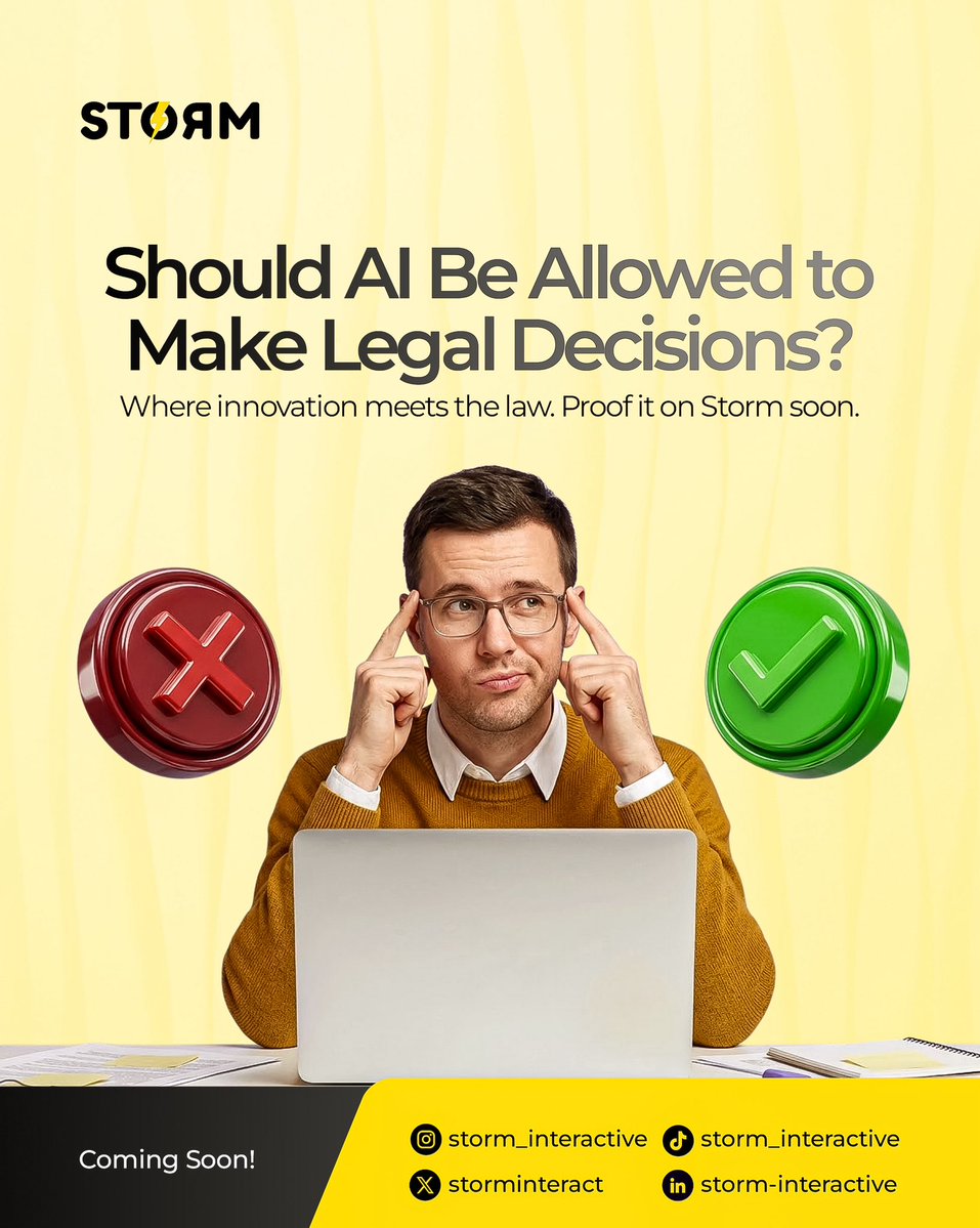 Storminteract's tweet photo. AI can already draft contracts, analyze cases, and predict outcomes, but should it have the final say in matters of justice? Where do we draw the line between innovation and the law?

Something big is brewing. Storm is coming soon, and this is where you’ll get to prove your point https://t.co/ygCGKsZiQp