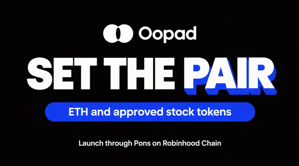 Oopadhood's tweet photo. Your pairing asset determines what people use to buy into the launch

Oopad lets you choose ETH or a stock token that Pons currently approves on Robinhood Chain

Approval is checked in the workspace

The pairing does not give your token equity in that company https://t.co/7ZwxY28saK
