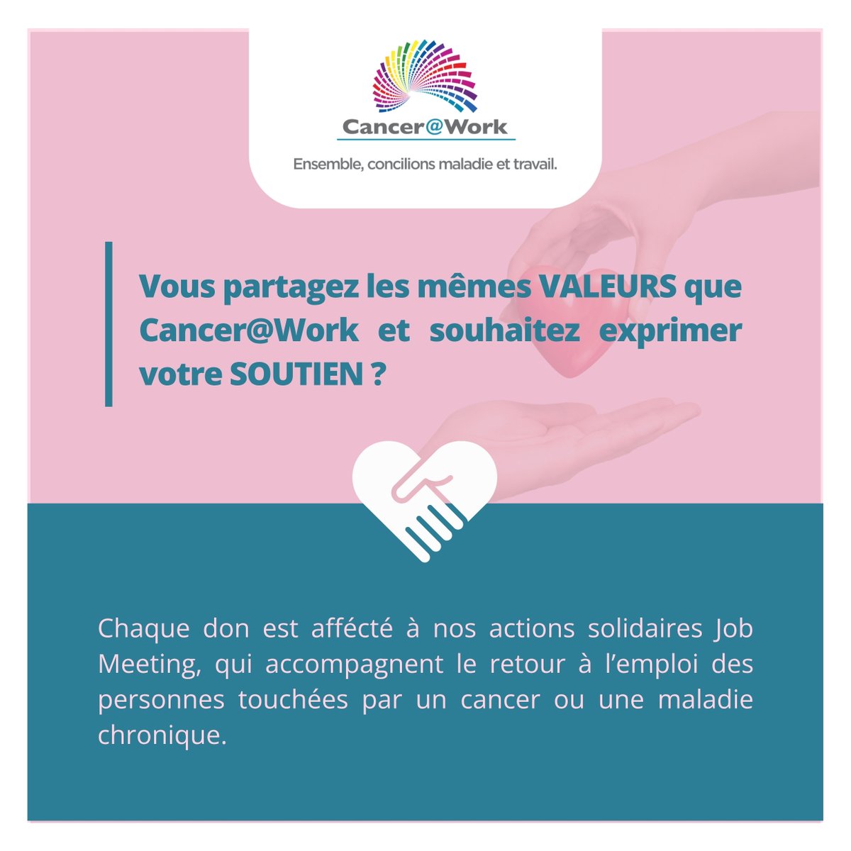 CanceratWork's tweet photo. En désignant Cancer@Work bénéficiaire de vos dons dans le cadre d'Octobre Rose, vous participez au financement des Job Meetings, qui ont permis d’accompagner le retour à l'emploi de + de 600 personnes touchées par la maladie chronique depuis 2016.
https://t.co/PJUXxEvZzj https://t.co/lbIZjM0hue