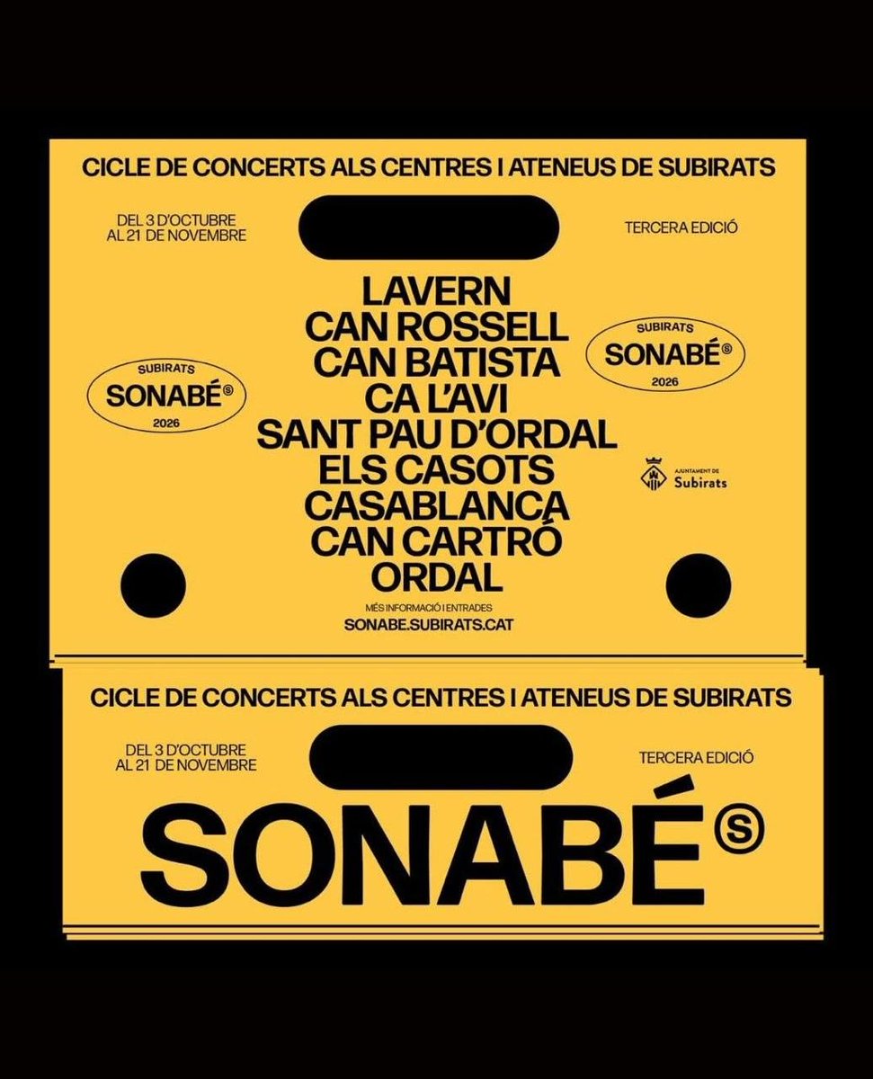 quesoni's tweet photo. 🟡⚫ SONABÉ ⚫🟡

Dissabte arrenca la 3a edició del Sonabé a #Subirats, festival que va nèixer amb l’objectiu de promocionar els diferents ateneus i centres agrícoles que hi ha al municipi a través d’un cicle de concerts acústics en català. https://t.co/4jurh7zU4y