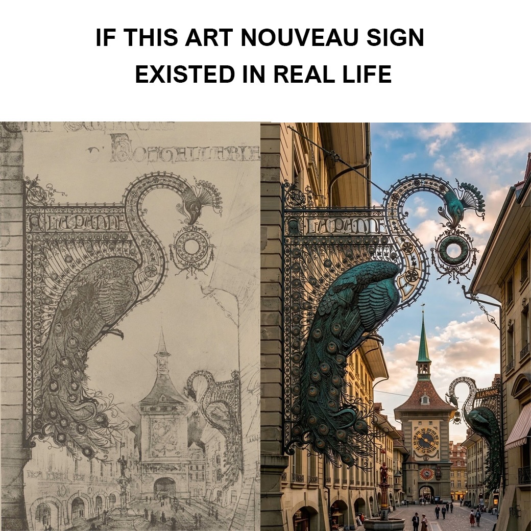 camilaphaypher's tweet photo. Photo by Architectura on July 22, 2026. A poster reading: “IF THIS ART NOUVEAU SIGN EXISTED IN REAL LIFE. https://t.co/f6PCQpOjgS